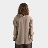 MeiMeij Silk Crepe Blend Shirt With Pleated Ruffles In Dune