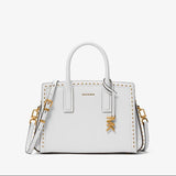 Laila Small Studded Leather Satchel In Optic White
