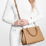 Michael Kors Marilyn Medium Saffiano Leather Satchel in Camel