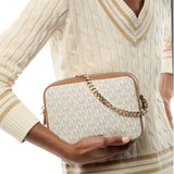Michael Kors Bryant Medium Double Zip Chain Camera Crossbody In Vanilla Acrn