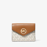 Michael Kors Carmen Medium Logo and Leather Tri-Fold Envelope Wallet Vanilla Acorn