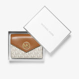 Michael Kors Carmen Medium Logo and Leather Tri-Fold Envelope Wallet Vanilla Acorn