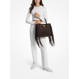 Michael Kors Hamilton Moderne Small Fringed Suede Satchel In Chocolate