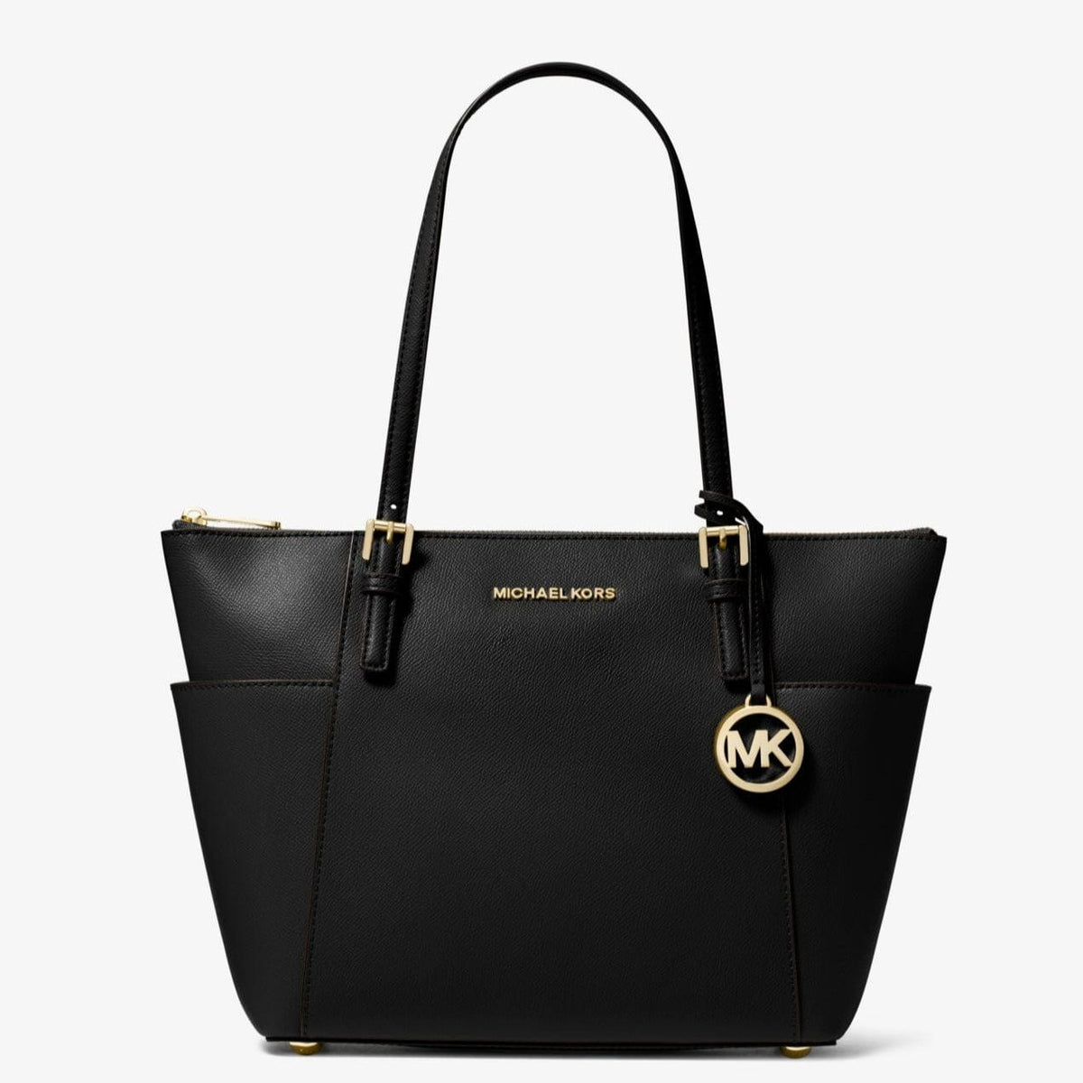 Michael Kors Jet Set Large Saffiano Leather Top-Zip Tote Bag in Black