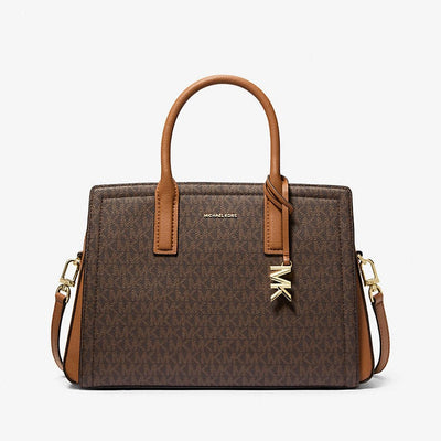 Michael Kors Laila Medium Signature Logo Satchel in BRN/ACORN