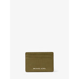 Michael Kors Pebbled Leather Card Case In Safari Green