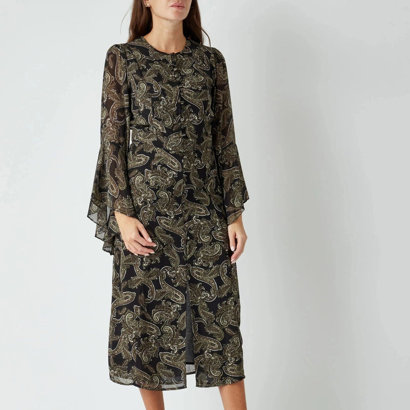 Michael Kors Pop Paisley Georgette Midi Dress Olive