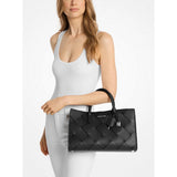 Michael Kors Scarlett Medium Woven Leather Satchel In Black