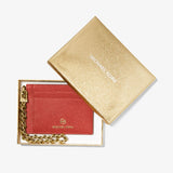 Michael Kors Small Pebbled Leather Chain Card Case in Br Terrectta