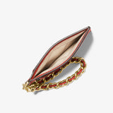 Michael Kors Small Pebbled Leather Chain Card Case in Br Terrectta