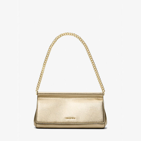 Michael Kors Carmine Medium Metallic Pebbled Leather PochetteIn Pale Gold