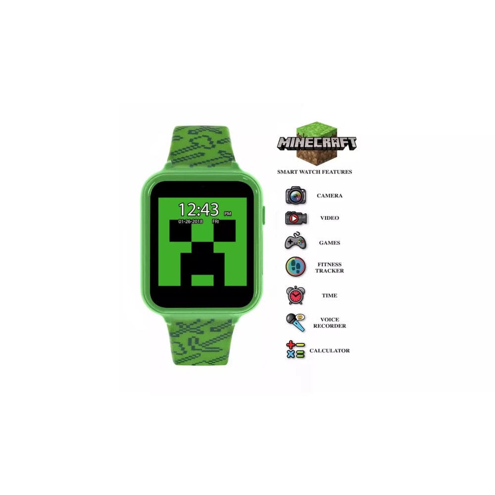 Minecraft Kids Green Silicone Strap Interactive Watch