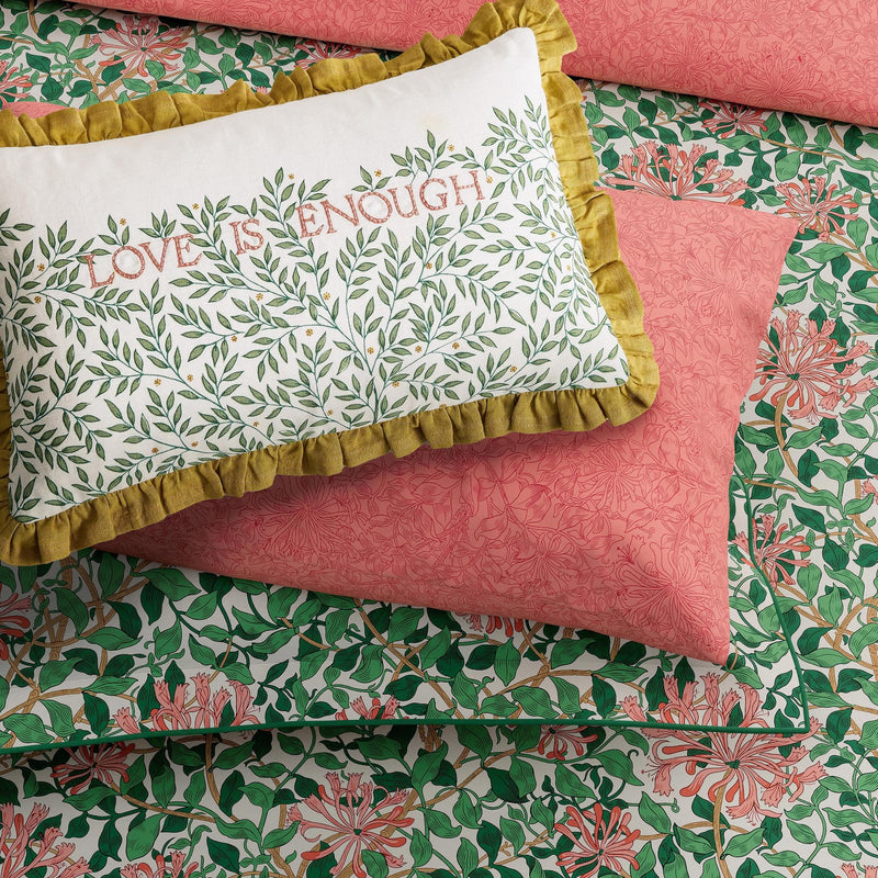 Morris & Co Honeysuckle Cover Set Double Size in Evergreen & Coral