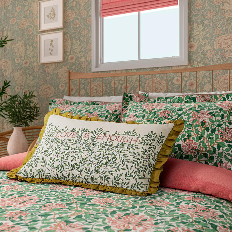 Morris & Co Honeysuckle Cover Set Double Size in Evergreen & Coral
