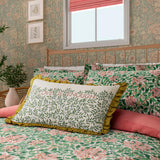 Morris & Co Honeysuckle Cover Set Single Size in Evergreen & Coral