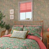 Morris & Co Honeysuckle Cover Set Super King Size in Evergreen & Coral