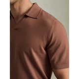 Reiss Duchie Merino Wool Open Collar Polo Shirt In Dusty Blush Pink