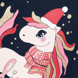 Name It Christmas Long Sleeve Unicorn Top in Dark Sapphire