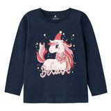 Name It Christmas Long Sleeve Unicorn Top in Dark Sapphire