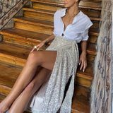 Never Fully Dressed Sequin Maxi Wrap Jaspre Skirt in Silver-Sequin