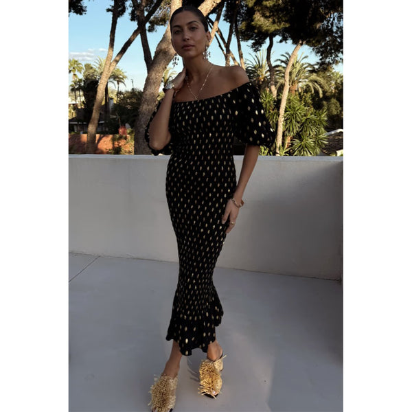 Never Fully Dressed Black Jojo Dress with Gold Fleck