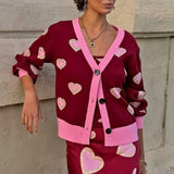Never Fully Dressed Burgundy Hearts Cardigan Red