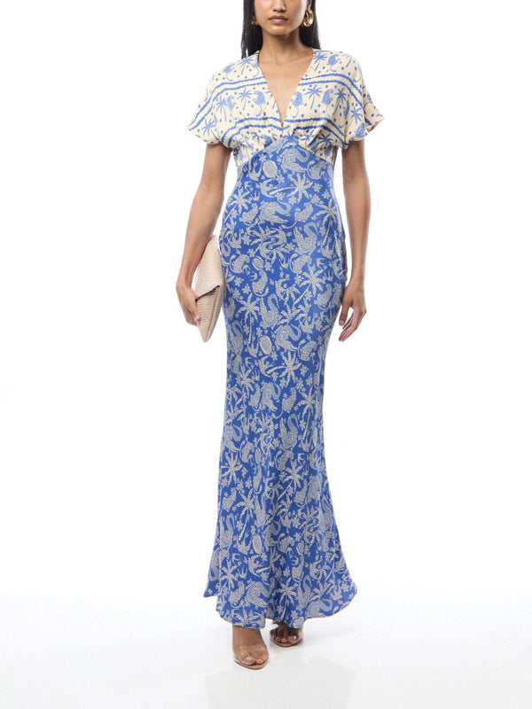 Never Fully Dressed Elodie Maxi Dress in Blue Paisley Print