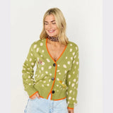 Never Fully Dressed Fawn Jacquard Cardigan In Olive