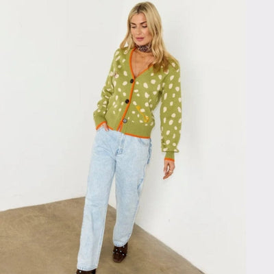 Never Fully Dressed Fawn Jacquard Cardigan In Olive