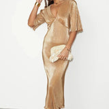 Never Fully Dressed Gold Plisse Dress