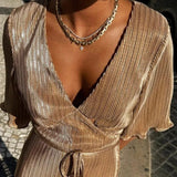 Never Fully Dressed Gold Plisse Dress
