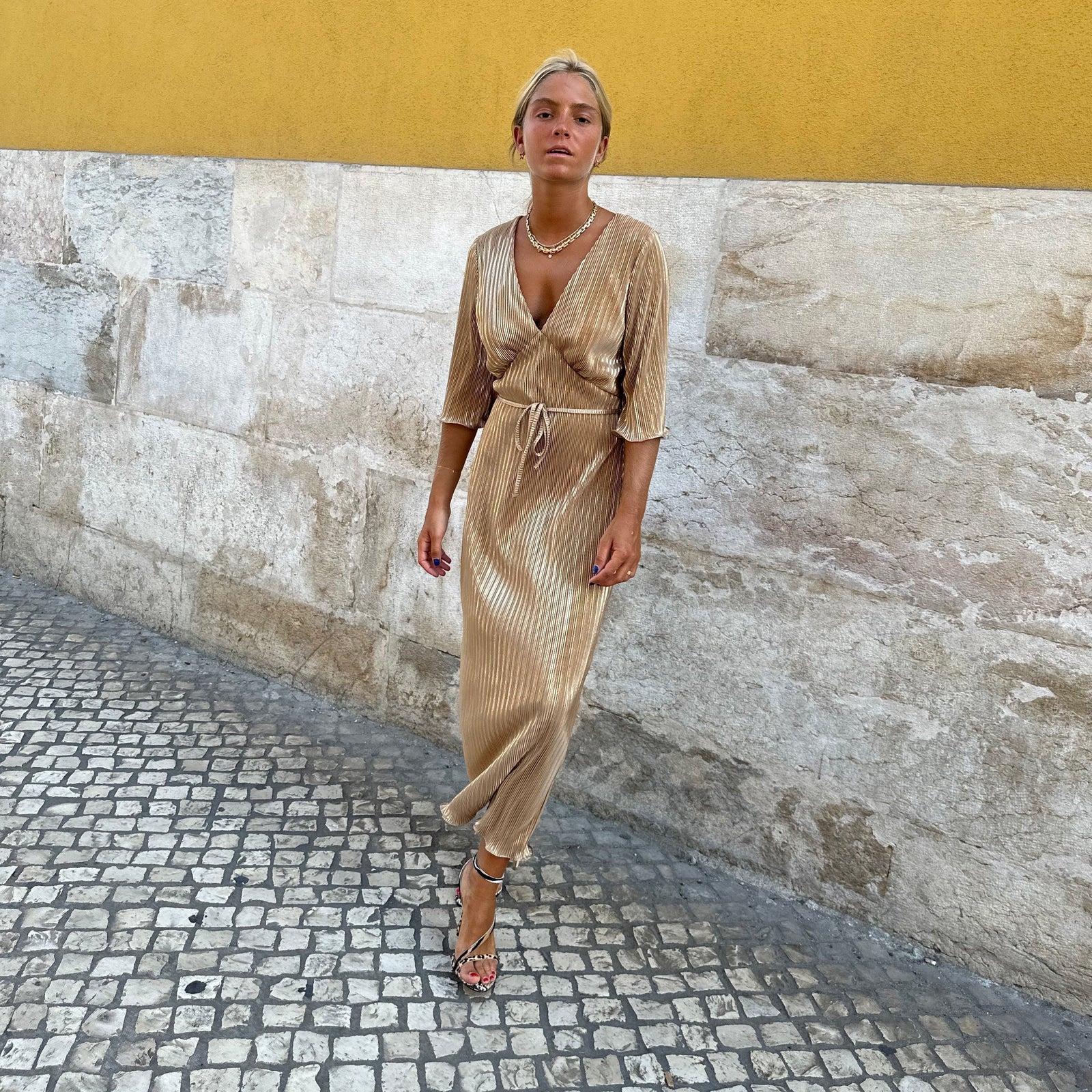 Never Fully Dressed Gold Plisse Dress Never Fully Dressed Gold Plisse Dress