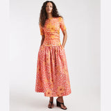 Never Fully Dressed Gracie Jersey Drop Waist T-shirt Midi Dress In Coral