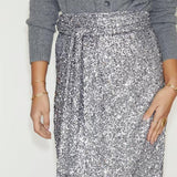 Never Fully Dressed Gunmetal Sequin Jaspre Midi Skirt In Grey