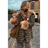 Never Fully Dressed Leopard Coat with Faux Fur Trims In Brown
