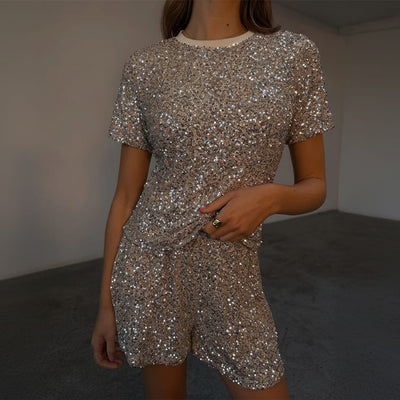 Never Fully Dressed Sequin T-Shirt In Silver