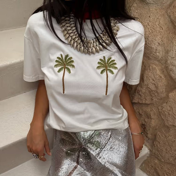 Never Fully Dressed Embroidered Palm Boob T Shirt In White