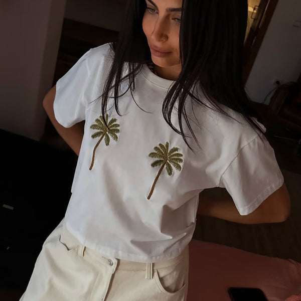 Never Fully Dressed Embroidered Palm Boob T Shirt In White