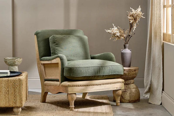 Nkuku Abe Deconstructed Linen Armchair - Olive