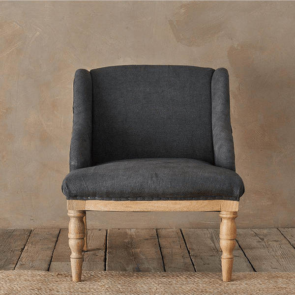 Nkuku Elbu Linen Armchair in Charcoal