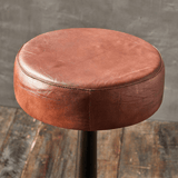 Nkuku Narwana Leather Round Stool in Aged Leather & Iron