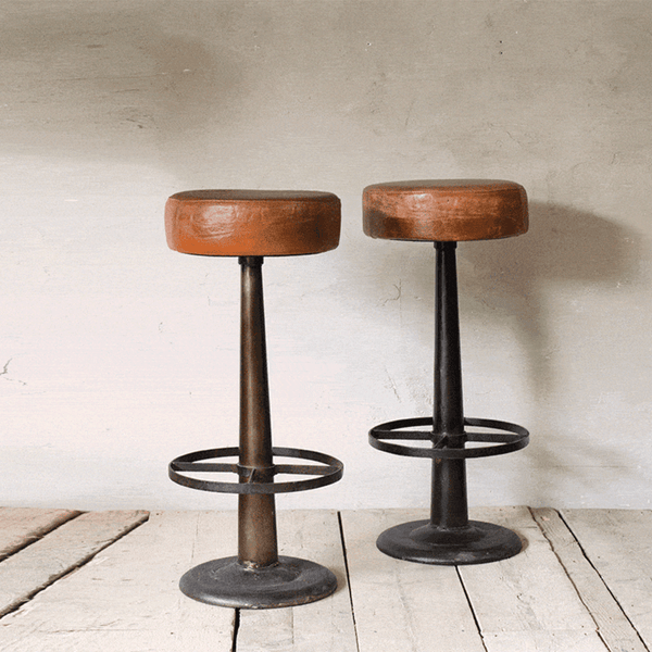 Nkuku Narwana Leather Round Stool in Aged Leather & Iron