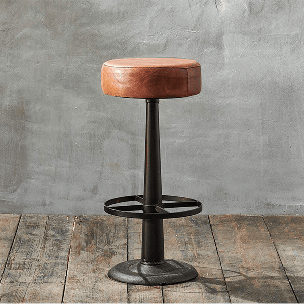 Nkuku Narwana Leather Round Stool in Aged Leather & Iron