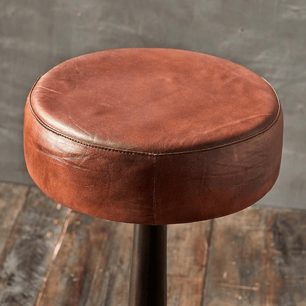 Nkuku Narwana Leather Round Stool in Chocolate Brown
