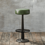 Nkuku Narwana Leather Round Stool in Rich Green