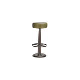 Nkuku Narwana Leather Round Stool in Rich Green