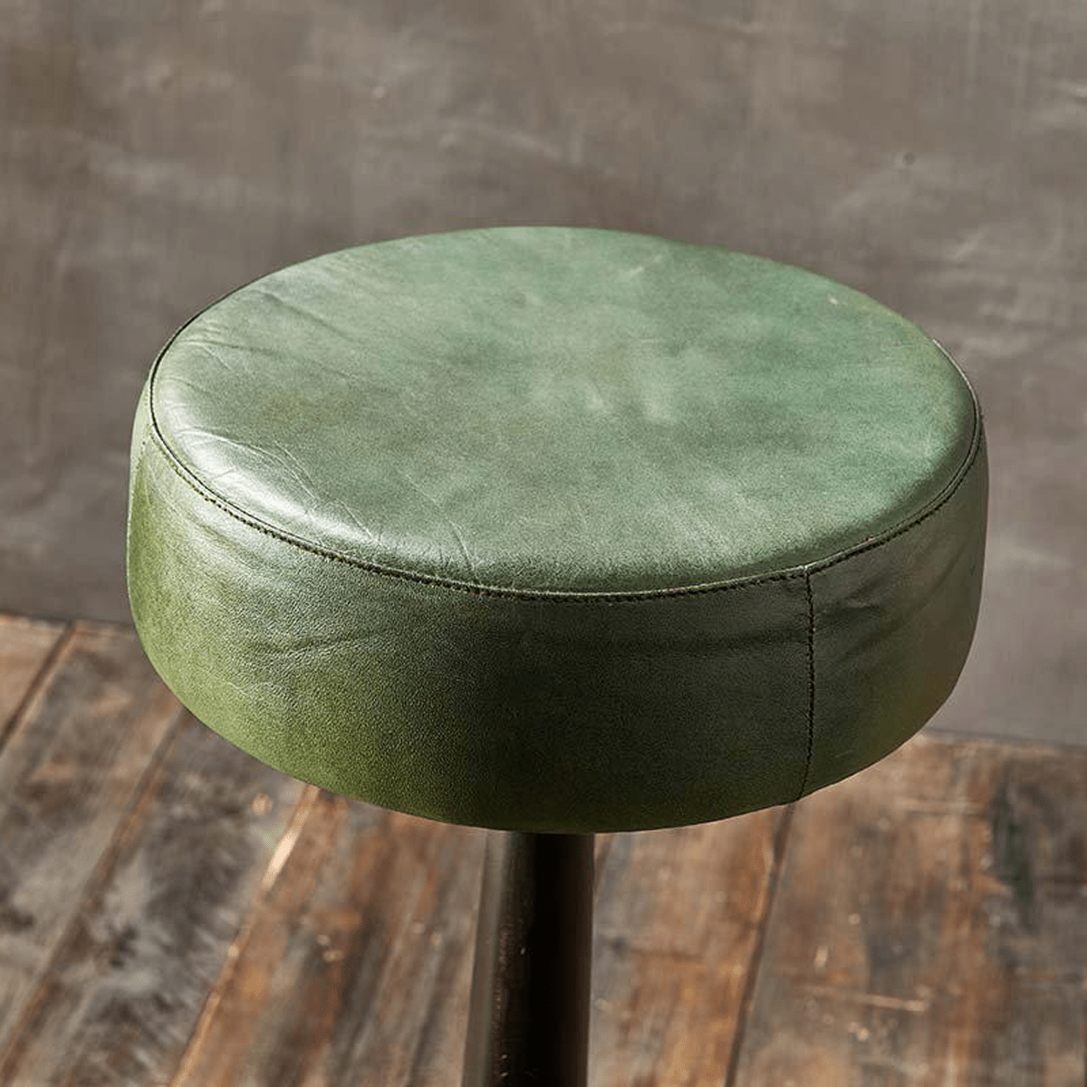 Nkuku Narwana Leather Round Stool in Rich Green