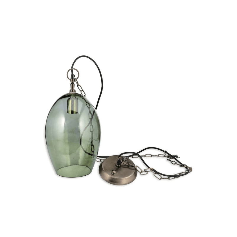 Nkuku Otoro Glass Pendant Green Smoke - Large Oval