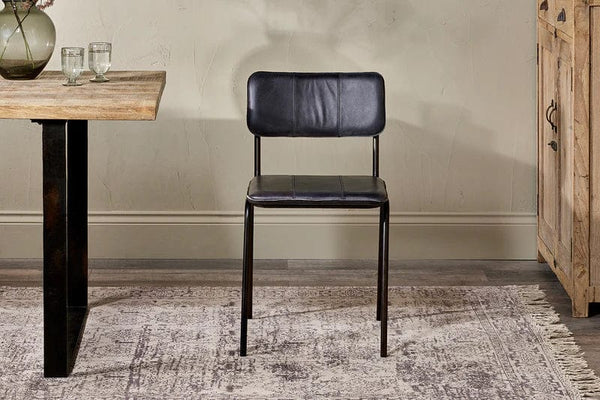 Nkuku Ukari Leather Dining Chair - Aged Black