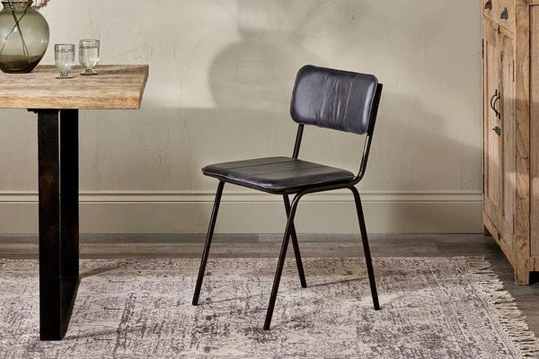 Nkuku Ukari Leather Dining Chair - Aged Black